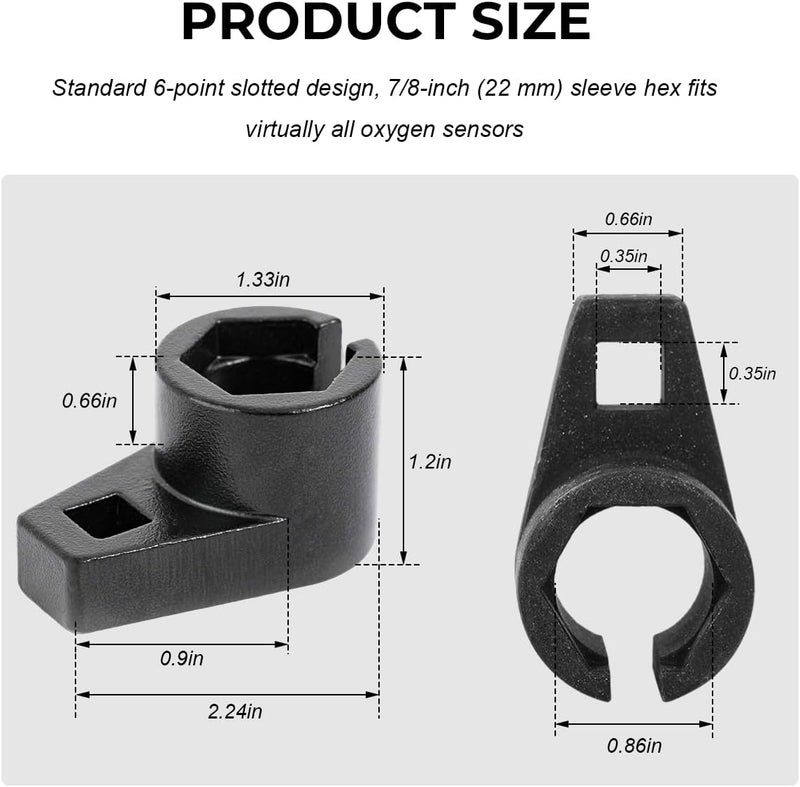 ZNDAW Offset Oxygen Sensor Socket, 3/8-Inch Drive by 7/8-Inch 22 mm O2 Sensor Removal Tool, Offset 6-Point Oxygen Sensor Socket Wrench for Most Cars - Image 2
